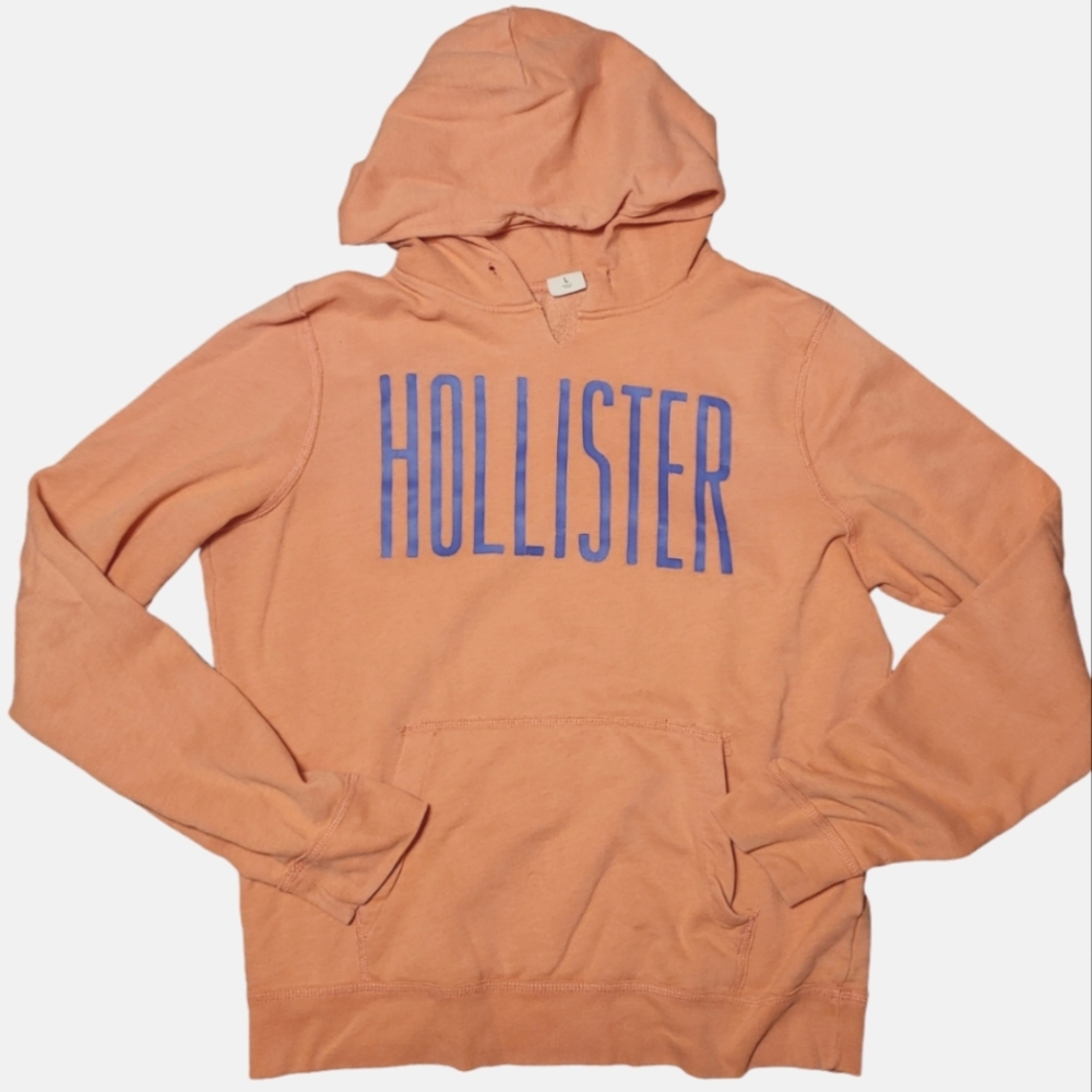 Hollister Sweatshirt Hoodie, Orange with Blue Letters, Size Large
